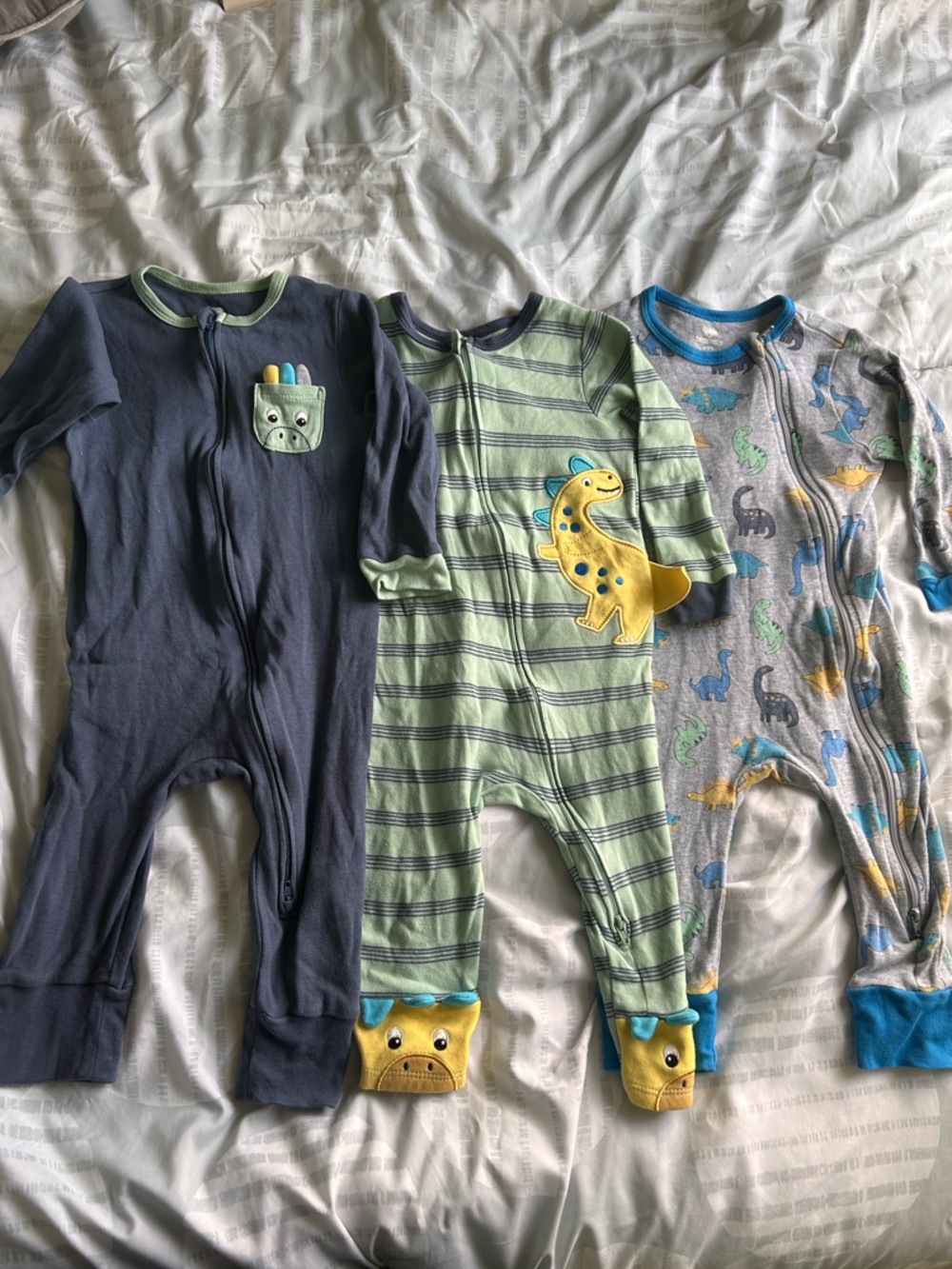 3 pcs - Kids Dino Cotton Pajama Set - Green/Gray - Great deal!